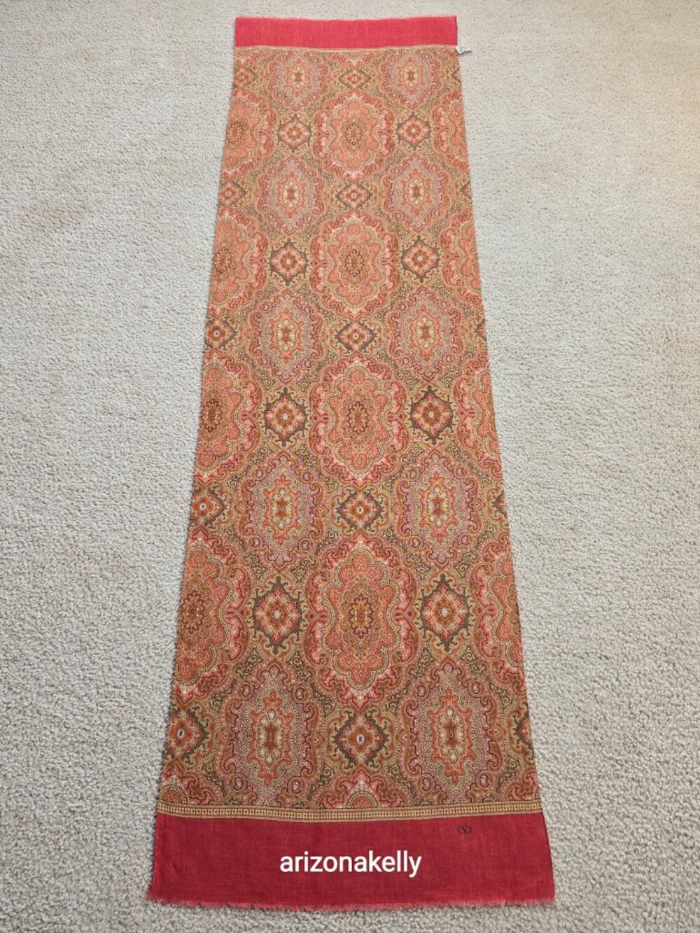 Valentino Linen Scarf Brick Red Earth Tones Autumn Fall - Picture 9 of 15